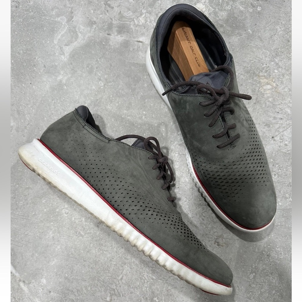Cole Haan Men’s Sz 13  2.Zerogrand Laser Wing Tip Oxford Shoes Gray Suede C26036